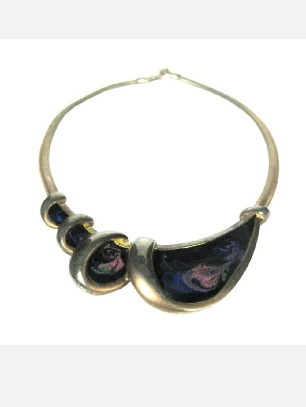 Vintage 1980 Statement Silver Metal Bib Chevron Choker Necklace 17 In